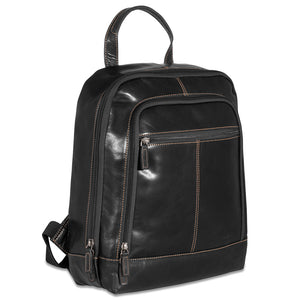 Black leather backpack on a white background