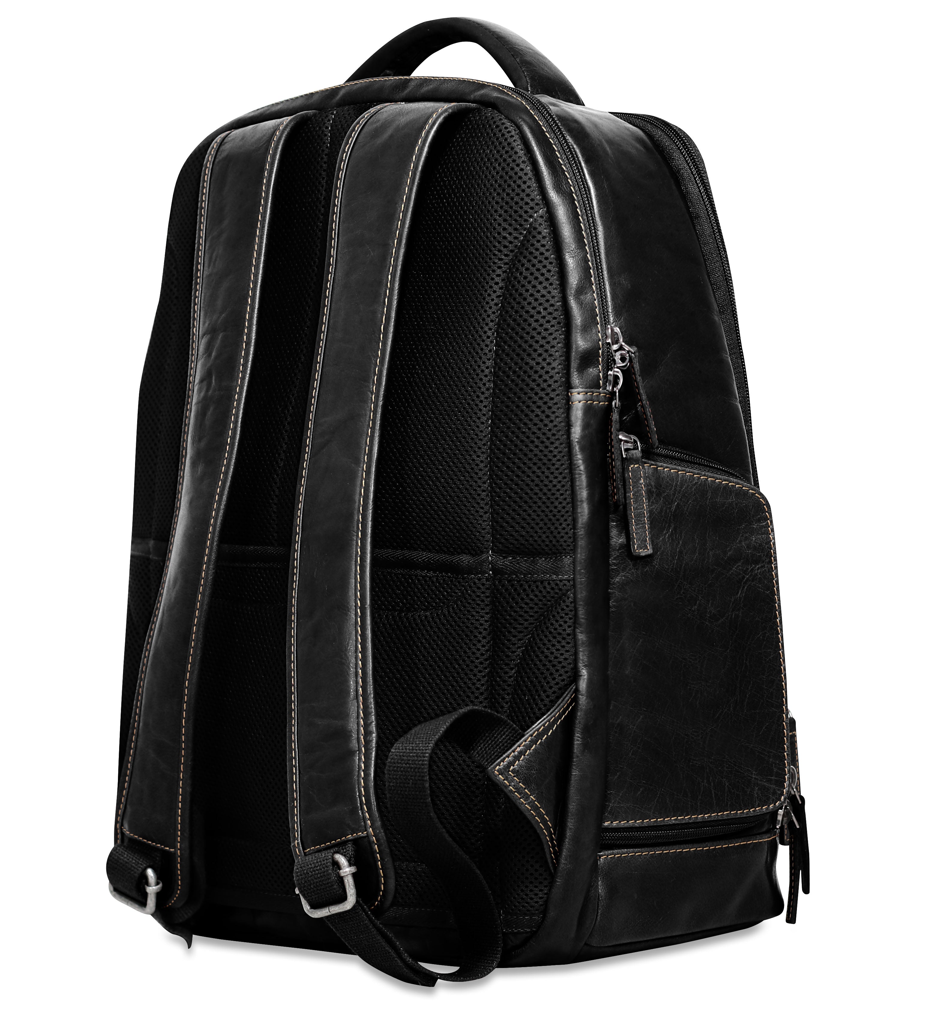 black and leather backpack Jack Georges Leather Voyager Tech Backpack