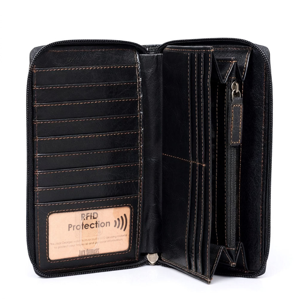 Leather Zippered Travel Wallet - Voyager Large #7724 | Jack Georges