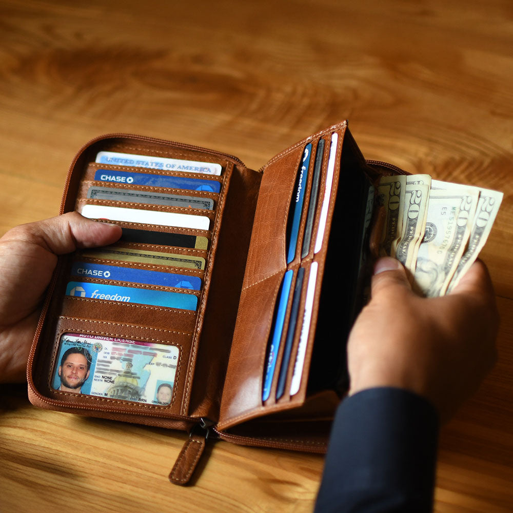 Leather Zippered Travel Wallet - Voyager Large #7724 | Jack Georges