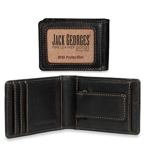 Black leather wallet with 'Jack Georges' branding on a white background