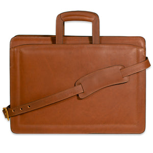 Belting Leather Professional Briefcase #9002 Tan Front with Strap