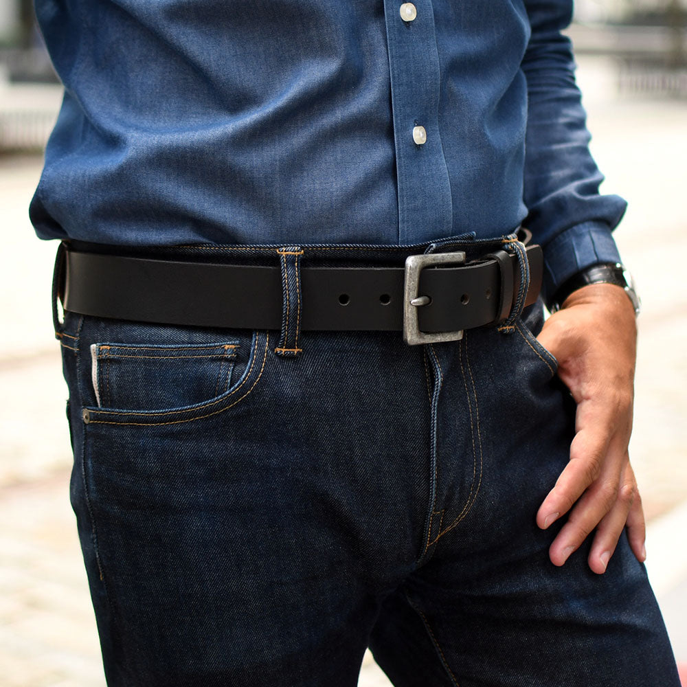 Leather Jeans Belt #B150 - 1 1/2" Wide - Black