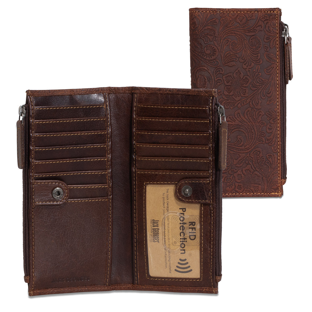 Leather Zippered Wallet Slim RFID - Tooled #FL717 | Jack Georges