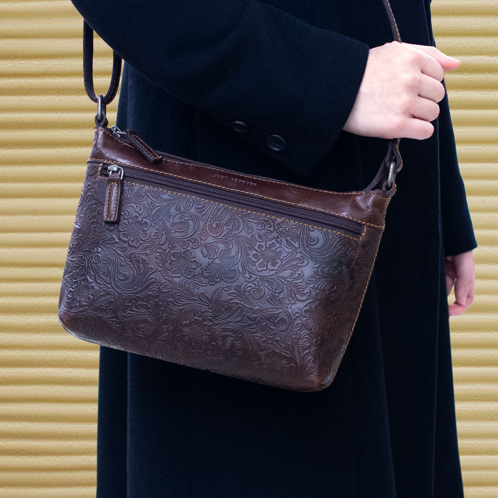 ビンテージレザーバッグ Leather Slim Crossbody Bag Mini - Voyager Tooled #FL870 | Jack Georges