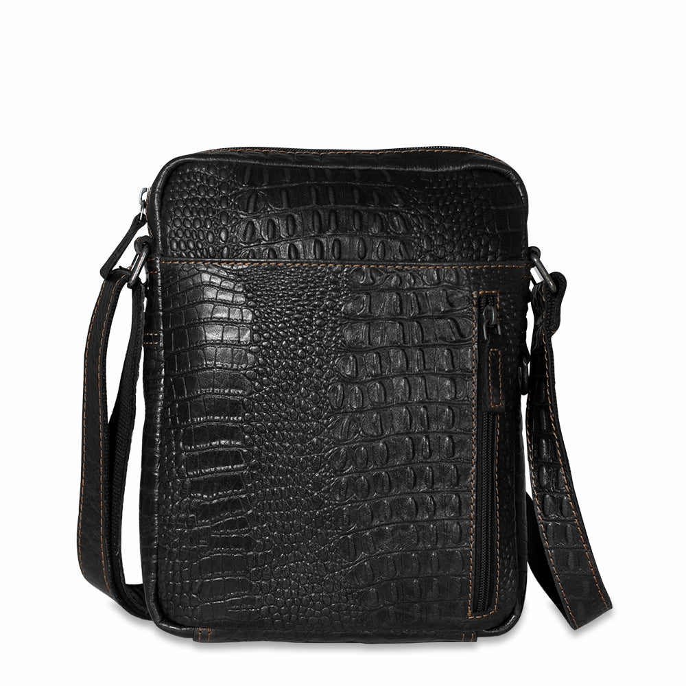 Hornback Croco Slim Crossbody w/Zippered Front Pocket #HB213 Front (Black)
