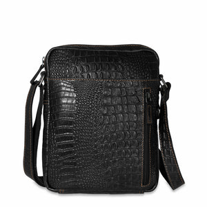 Hornback Croco Slim Crossbody w/Zippered Front Pocket #HB213 Front (Black)