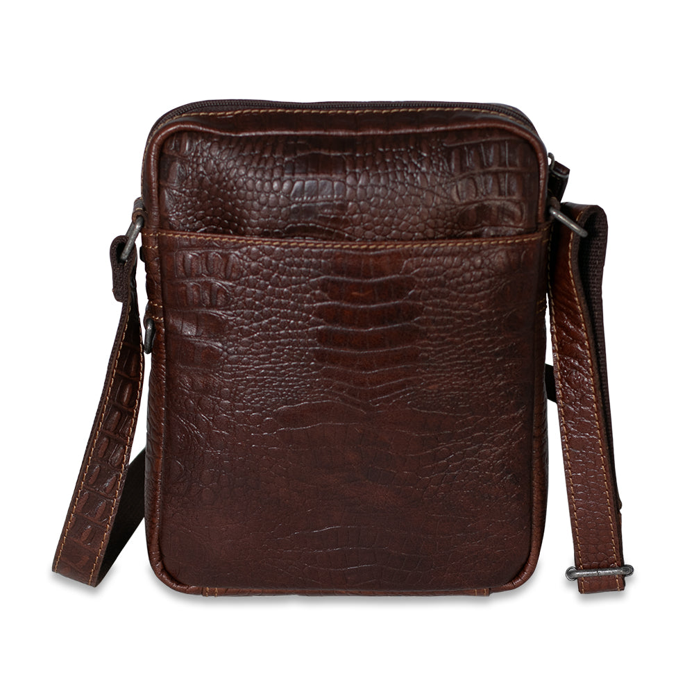 Hornback Croco Slim Crossbody w/Zippered Front Pocket #HB213 Back (Brown)