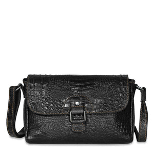 Hornback Croco Emma Petite Crossbody Bag #HB217 Front (Black)
