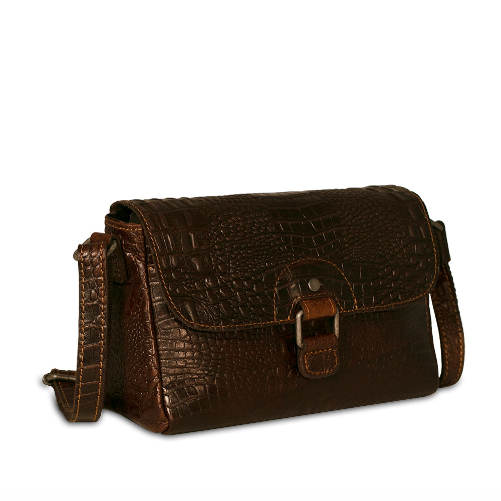 Hornback Croco Emma Petite Crossbody Bag #HB217 3QTR (Brown)