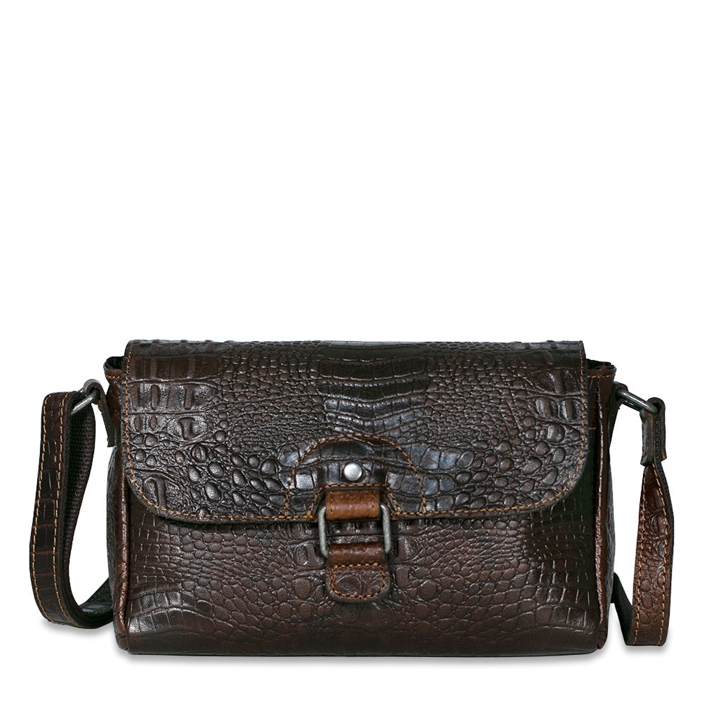 Hornback Croco Emma Petite Crossbody Bag #HB217 Front (Brown)