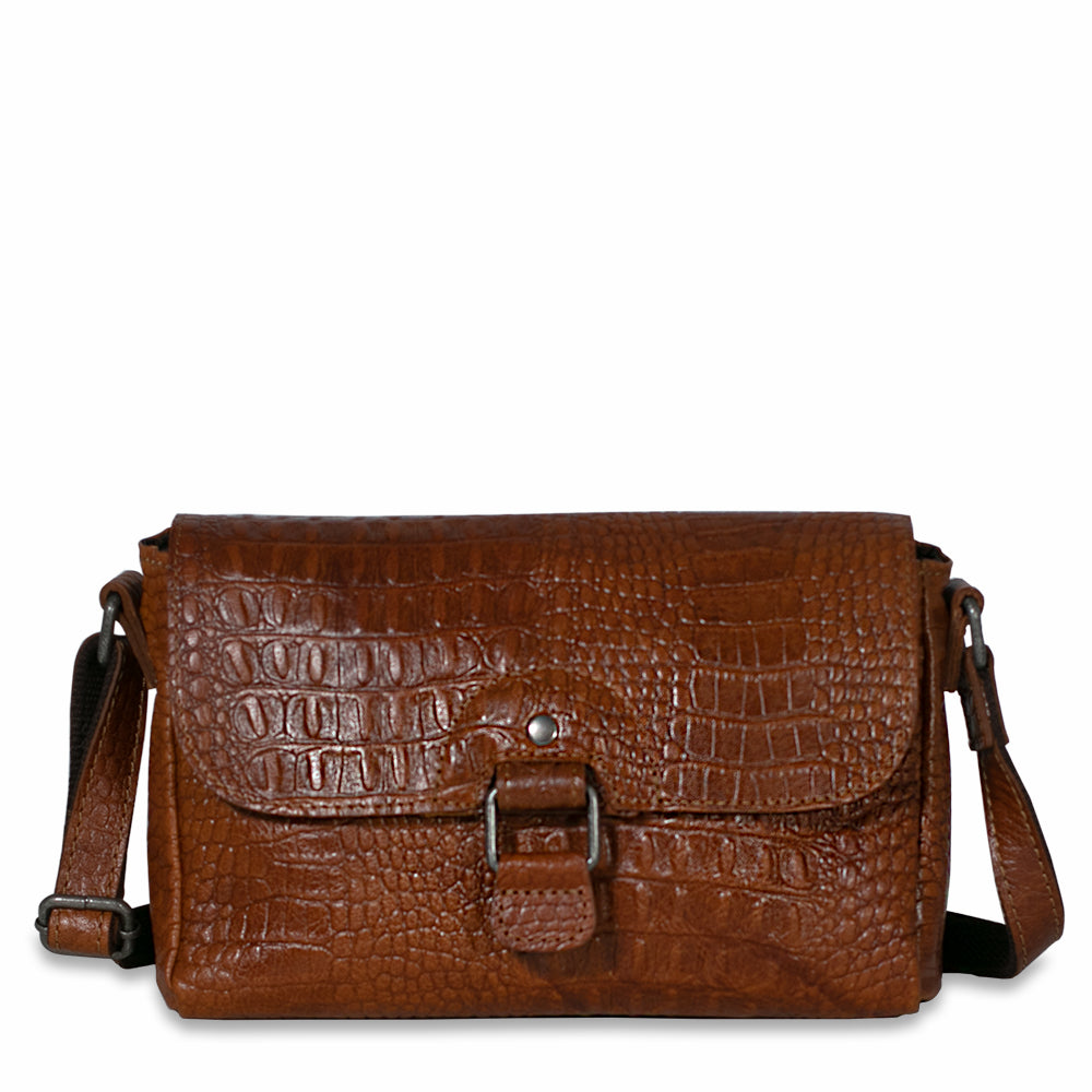 Hornback Croco Emma Petite Crossbody Bag #HB217 Front (Honey)