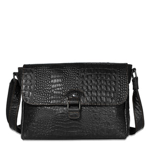 Hornback Croco Olivia Crossbody Bag #HB218 Front (Black)