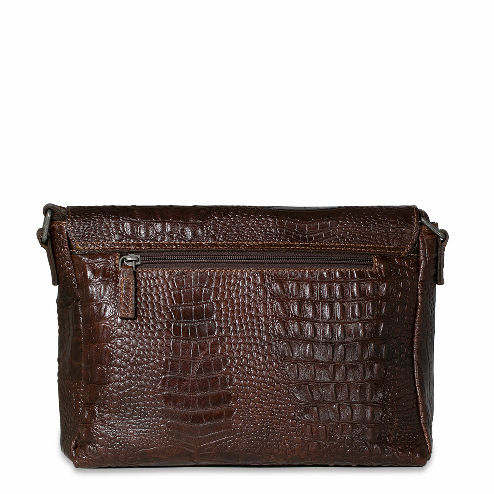 Hornback Croco Olivia Crossbody Bag #HB218 Back (Brown)