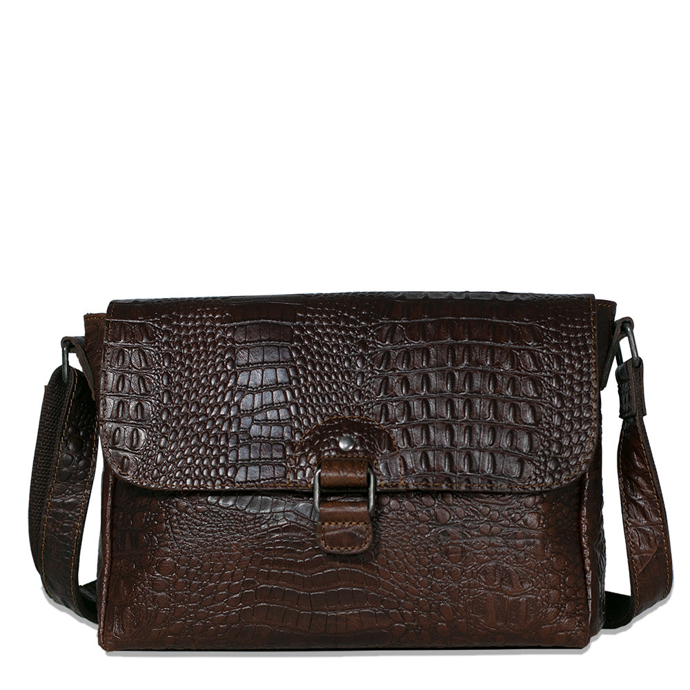 Hornback Croco Olivia Crossbody Bag #HB218 Front (Brown)