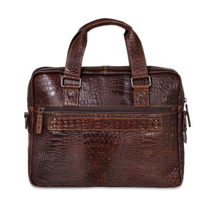 Hornback Croco Professional Zippered Briefcase #HB321 Back (Brown)
