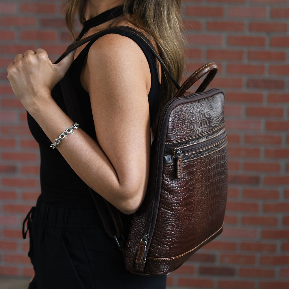 Leather Backpack - Hornback Croco Adele Slim #HB537 | Jack Georges