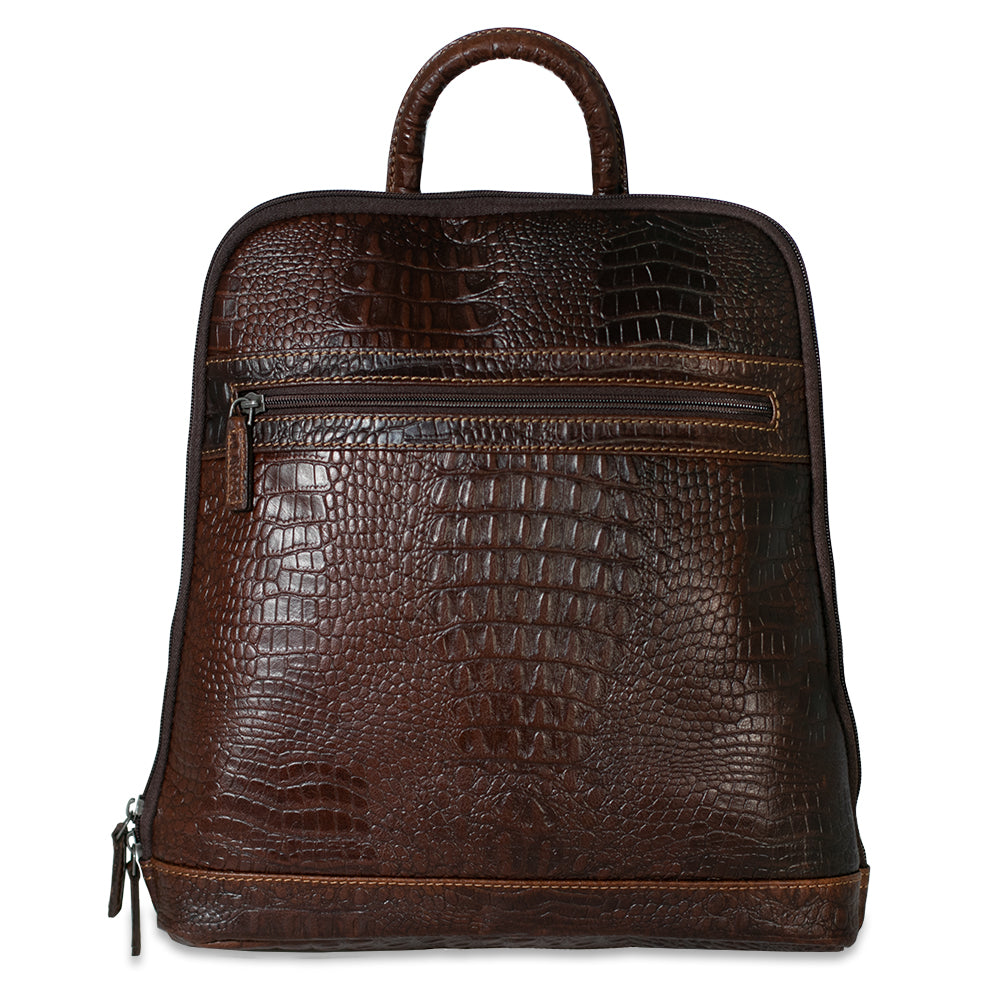 Hornback Croco Adele Slim Backpack #HB537 Front (Brown)