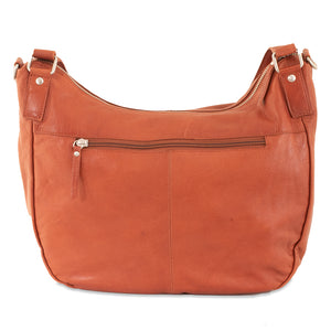 Brown leather handbag on a white background