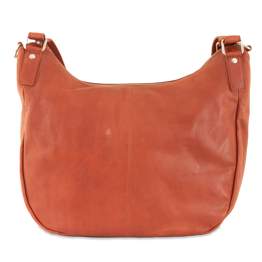 Brown leather shoulder bag on a white background