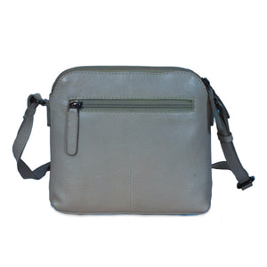Gray shoulder bag with a zipper on a white background