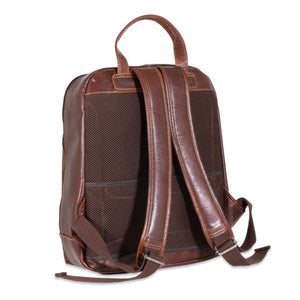 Brown leather backpack on a white background