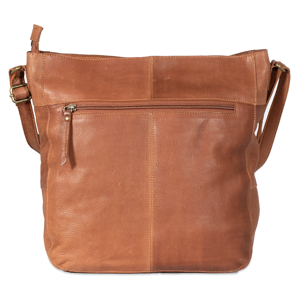 Brown leather handbag on a white background