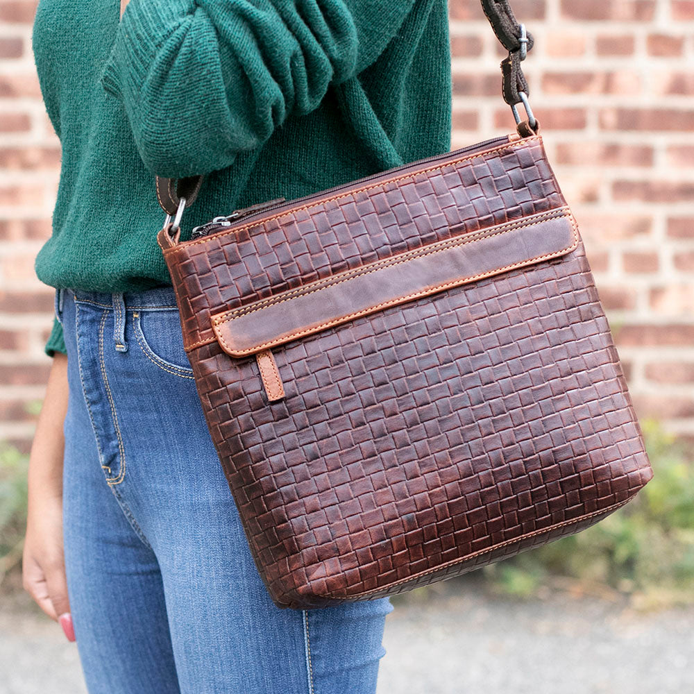 Leather Crossbody Bag - Woven Zippered Hobo #WF832 | Jack Georges