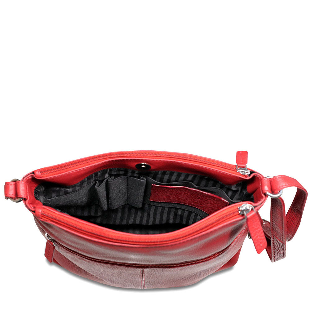 Jack Georges SOHO Zippered Crossbody Bag #1832 Red Interior Open Empty