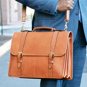 University Executive Leather Briefcase #2499 Tan Lifestyle
