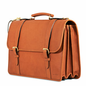 University Executive Leather Briefcase #2499 Tan Left Front