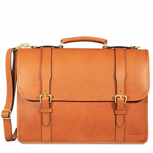 University Executive Leather Briefcase #2499 Tan Front
