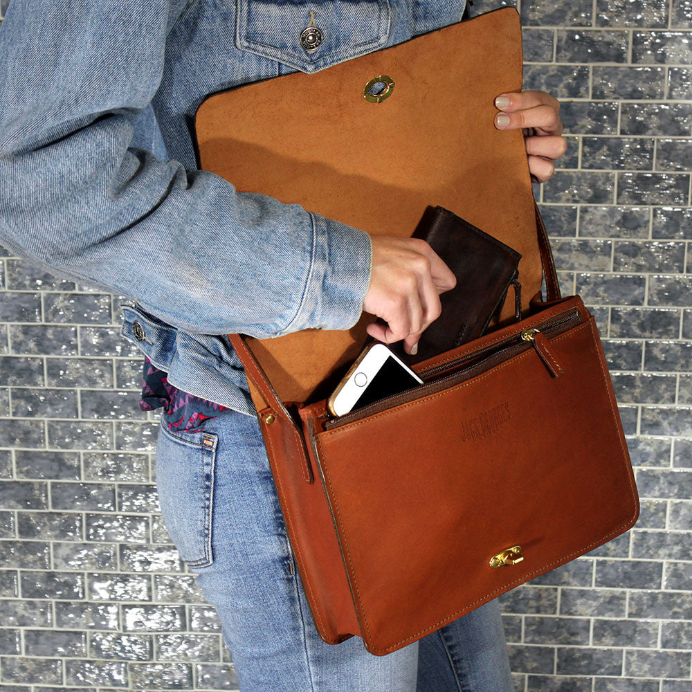 University Large Crossbody Handbag #2647 Cognac Lifestyle 2