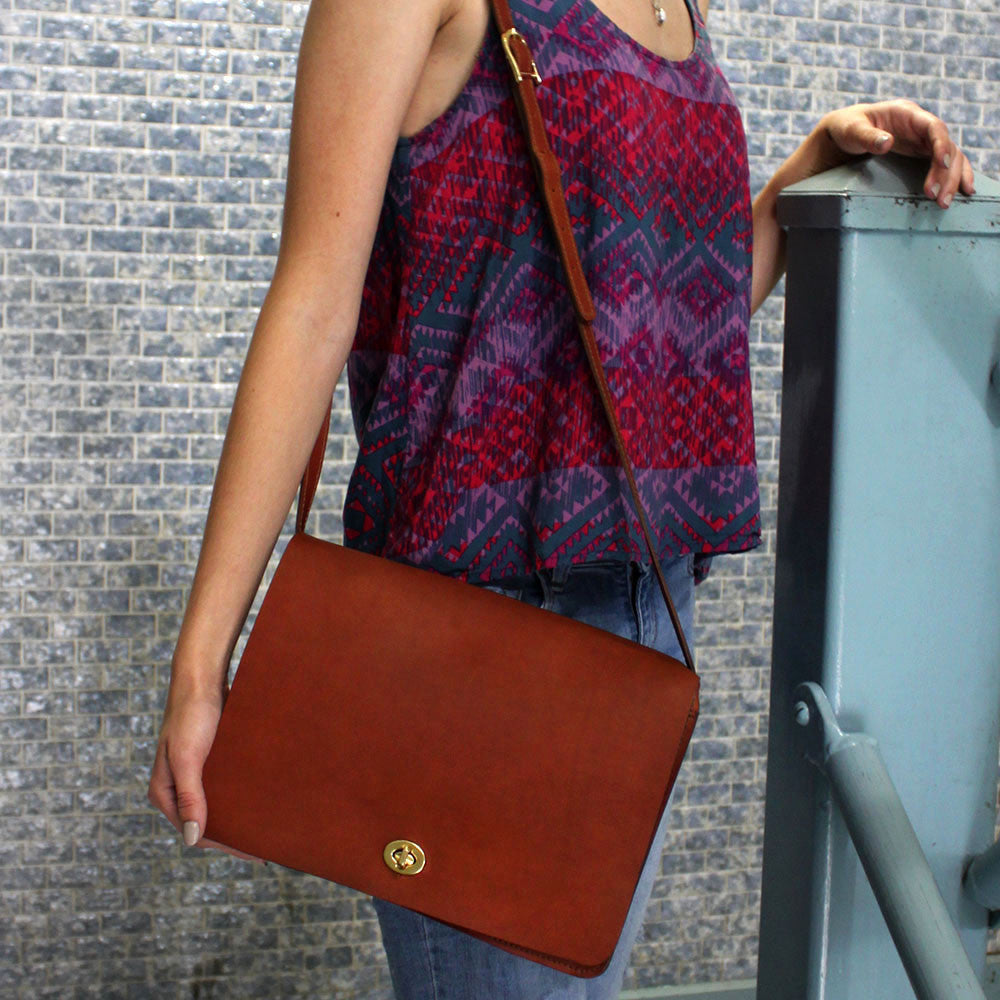 University Large Crossbody Handbag #2647 Cognac Lifestyle