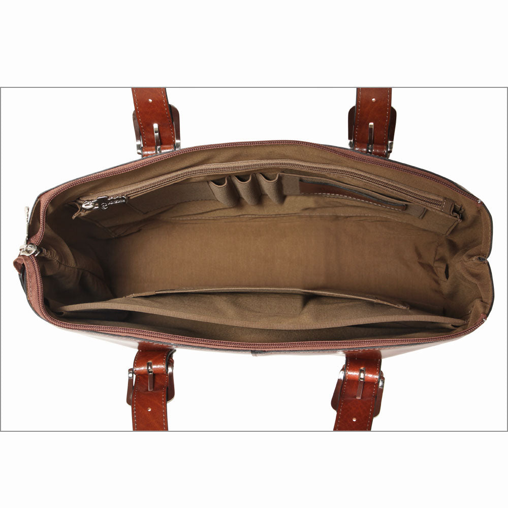 Milano Madison Avenue Business Tote #3902 Cognac Interior