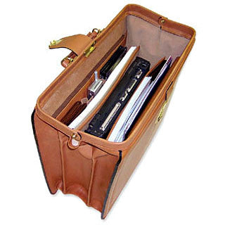 Belting Leather Classic Combination Lock Briefbag #9005 Tan Top Down Open Front