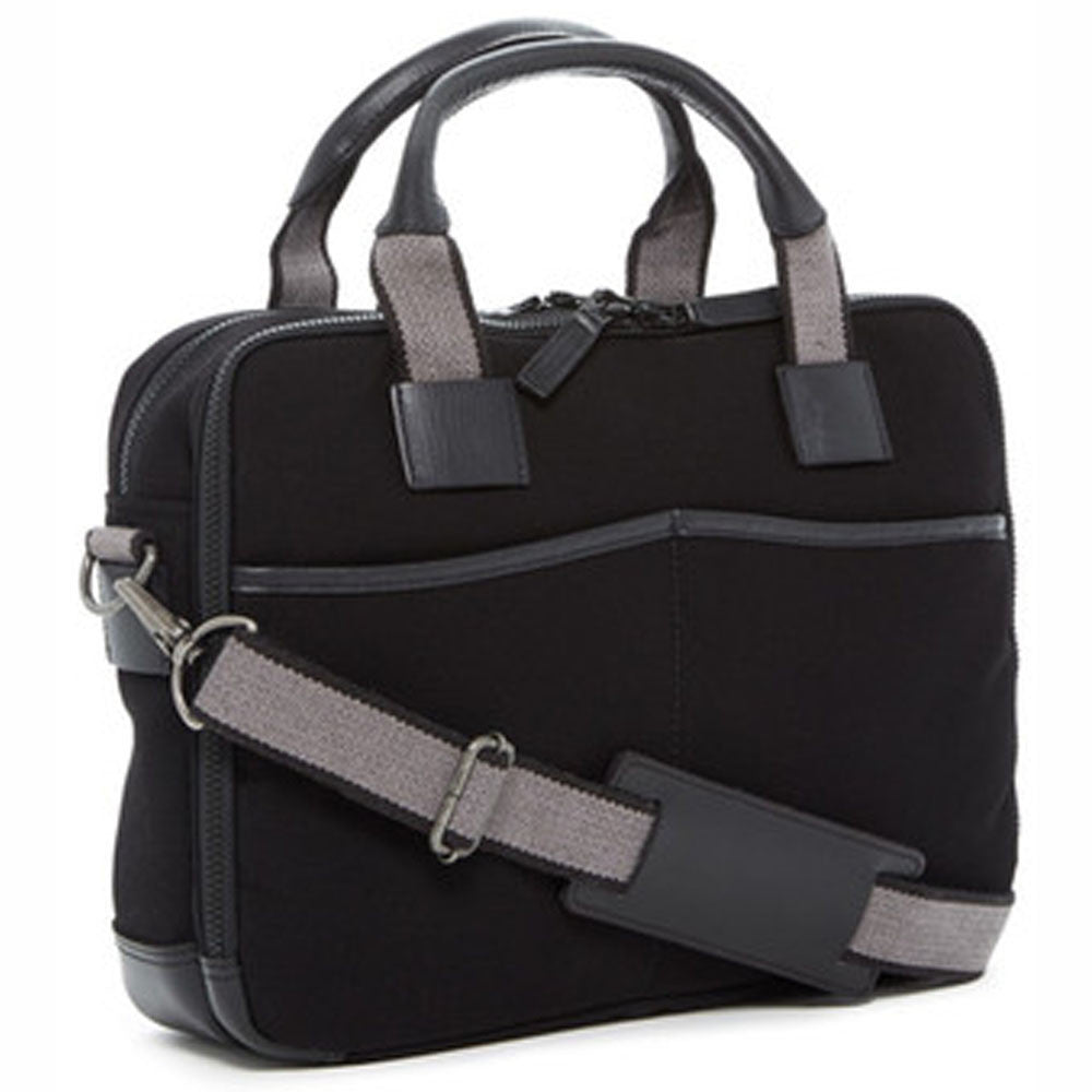 Canvas Double Entry Top Zip Briefcase #CV230 Black Front Side