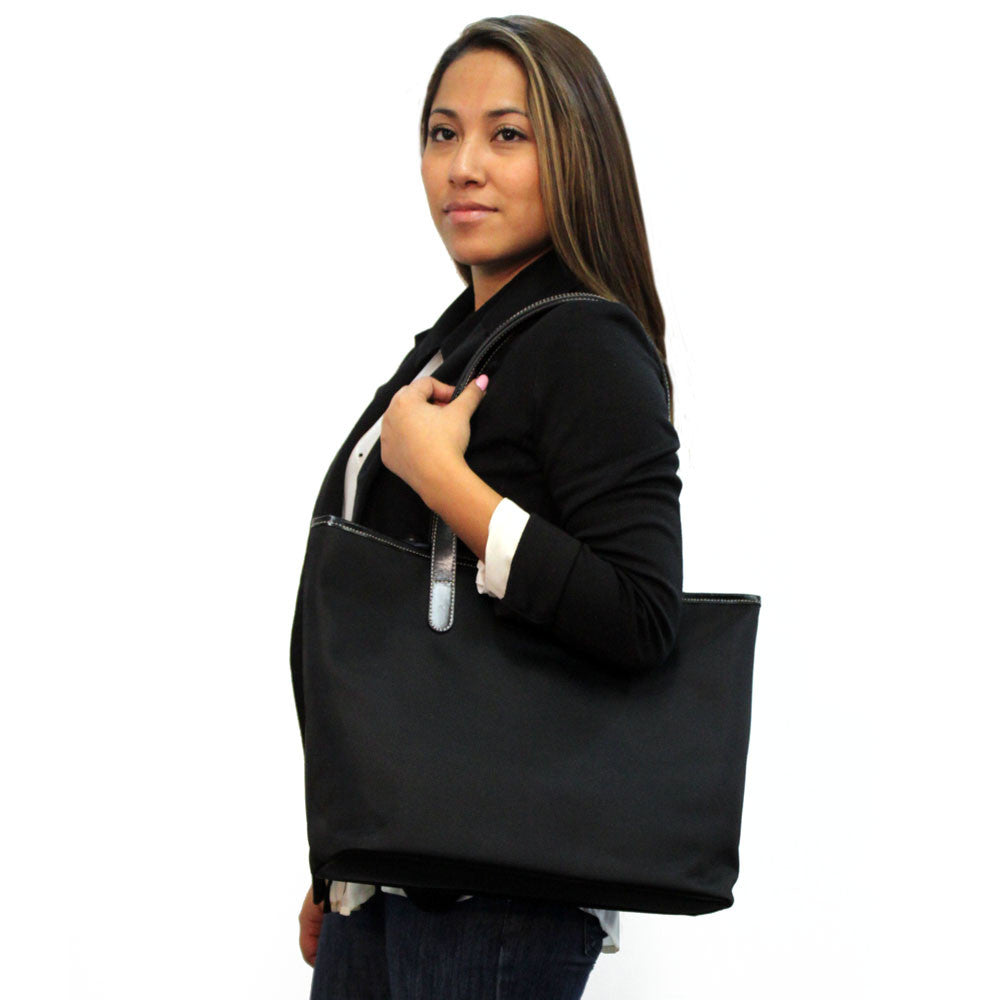 Generations Edge Shopper Tote #6303 Black-Cream Model Front Side