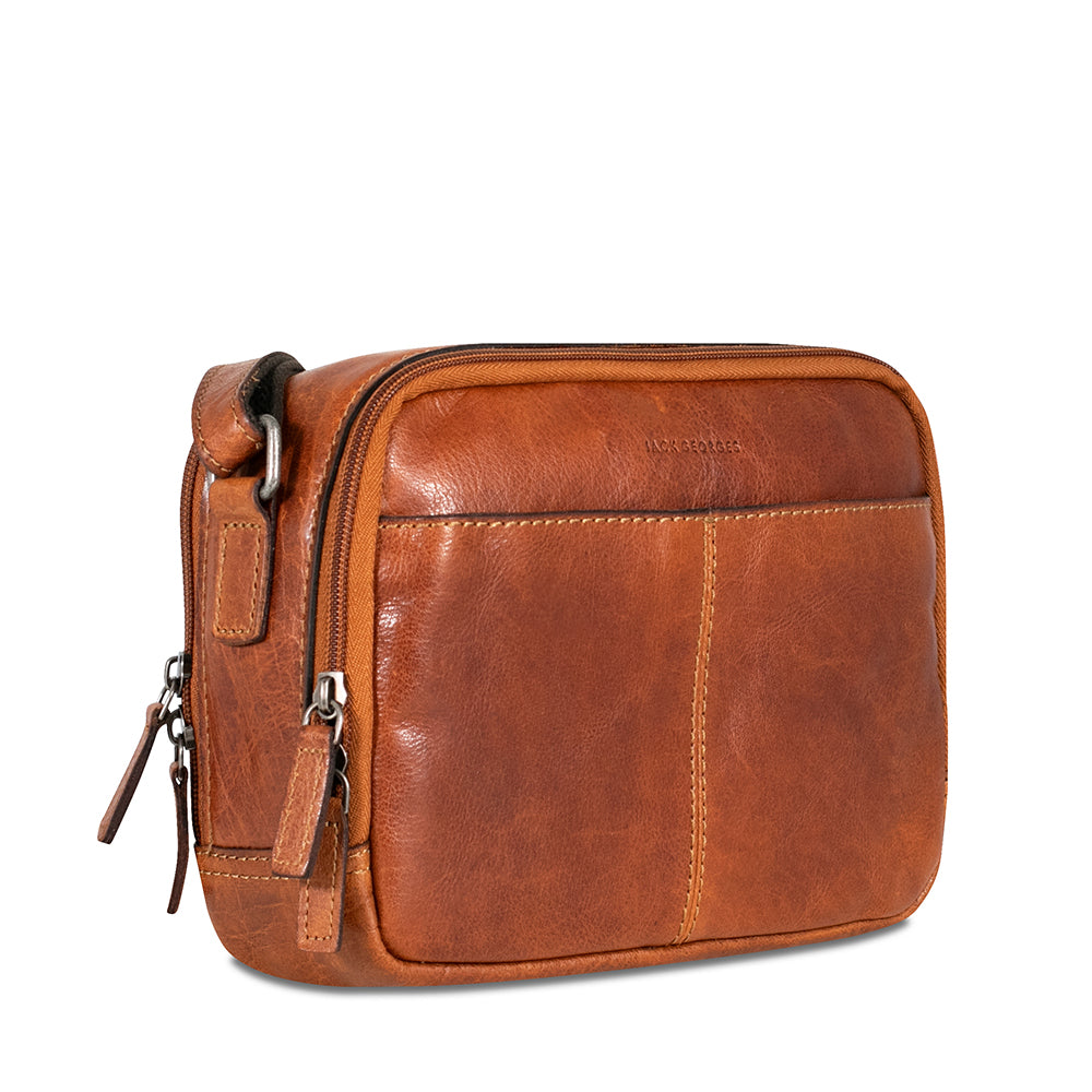 Leather Double Zippered Crossbody Bag Voyager #7195 | Jack Georges