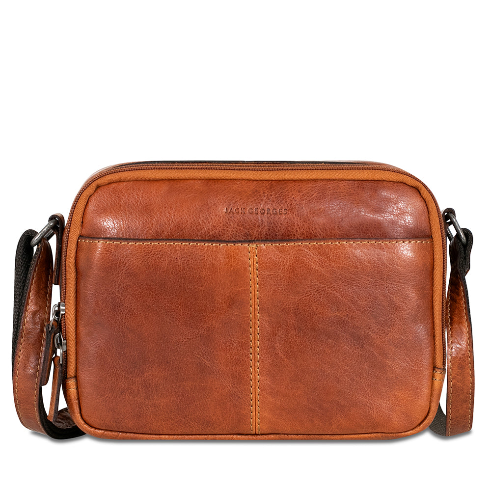 Voyager Double Zippered Crossbody Bag #7195 Honey Front