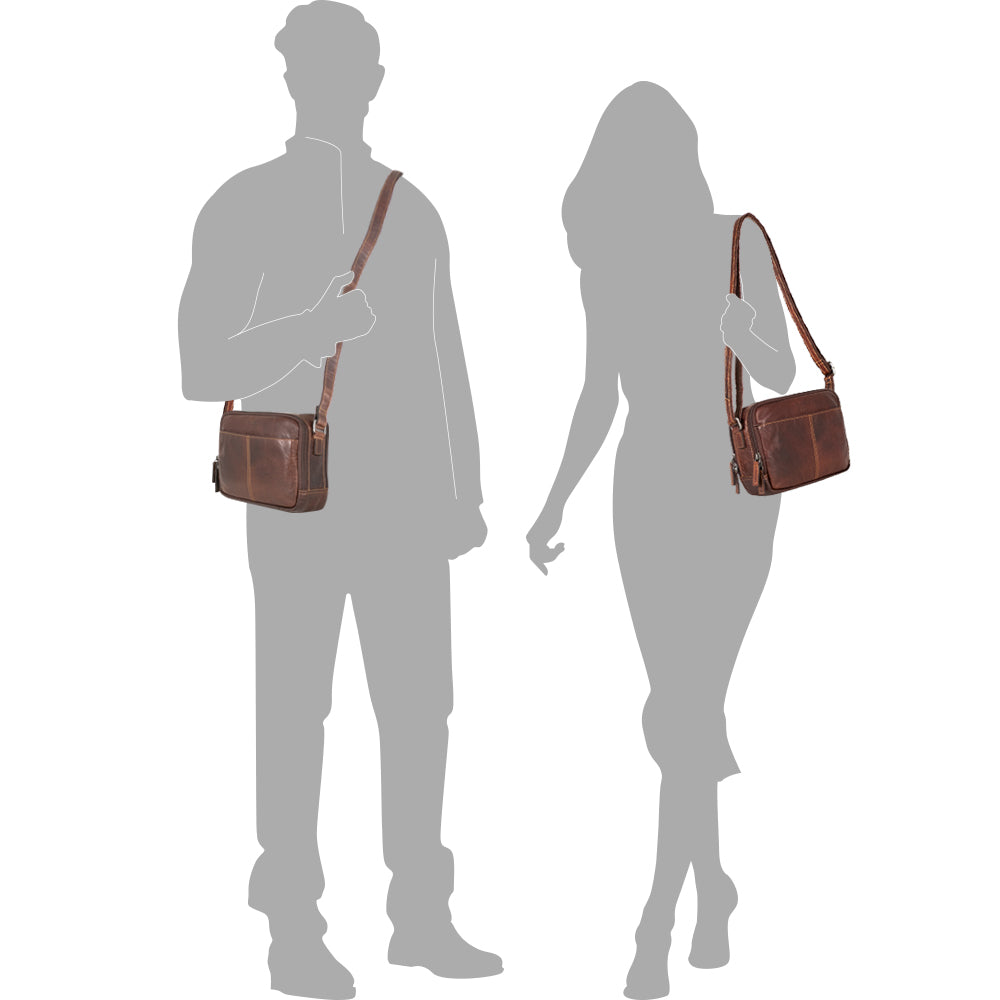 Voyager Double Zippered Crossbody Bag #7195 Brown Silhouettes