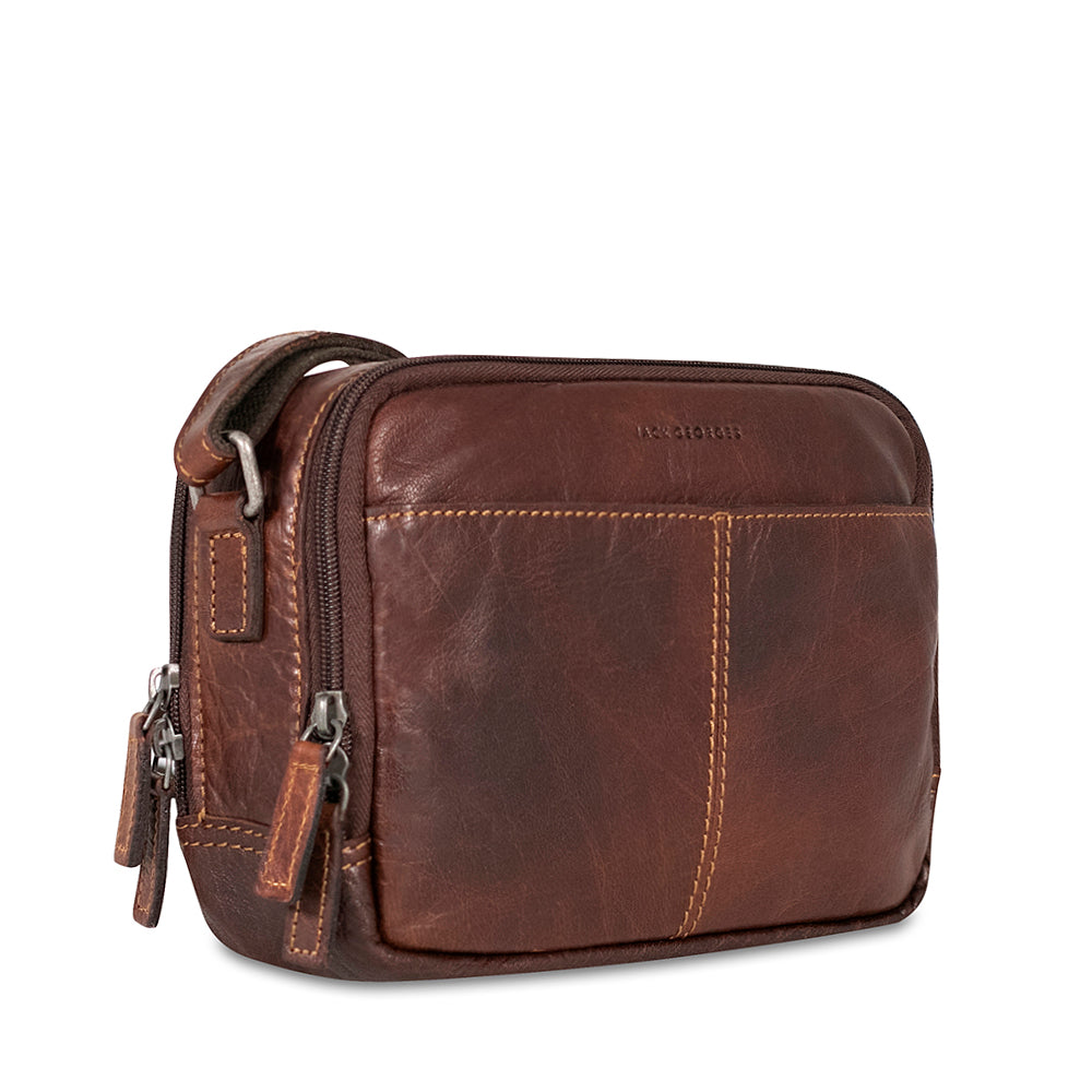Voyager Double Zippered Crossbody Bag #7195 Brown Right Front