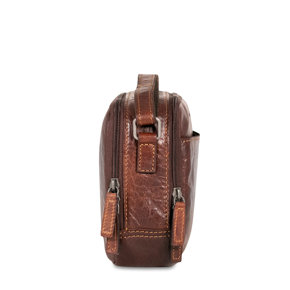 Voyager Double Zippered Crossbody Bag #7195 Brown Right Side