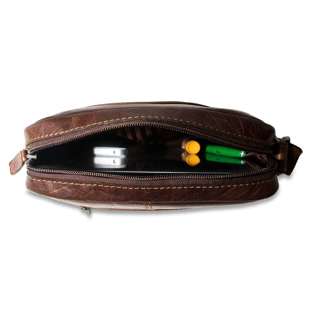 Voyager Slim Zippered Crossbody #7203 Brown Interior