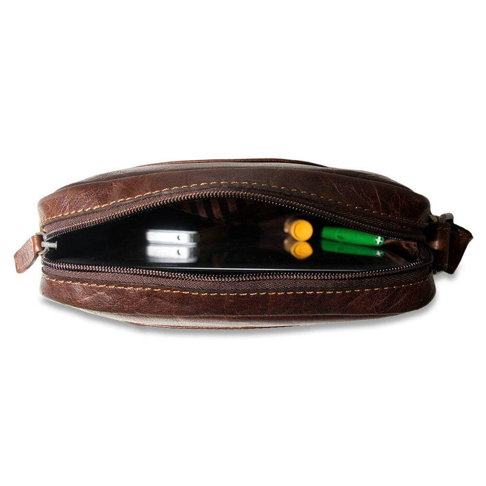 Voyager Slim Crossbody w/Zippered Front Pocket #7213 Brown Interior