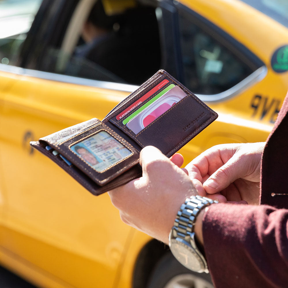 Voyager Bifold Wallet with ID Flap #7302 Brown Lifestyle 2