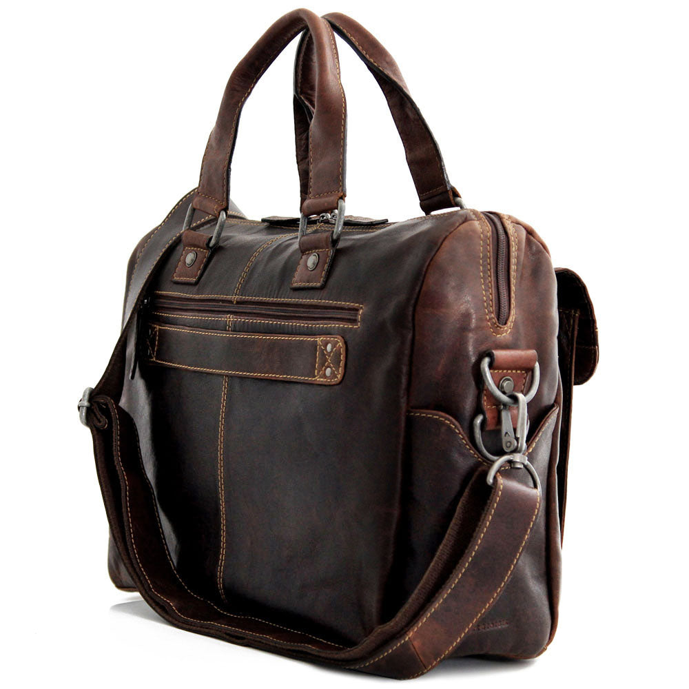 Voyager Zippered Briefcase with Front Flap Pocket #7316 Brown Right Back