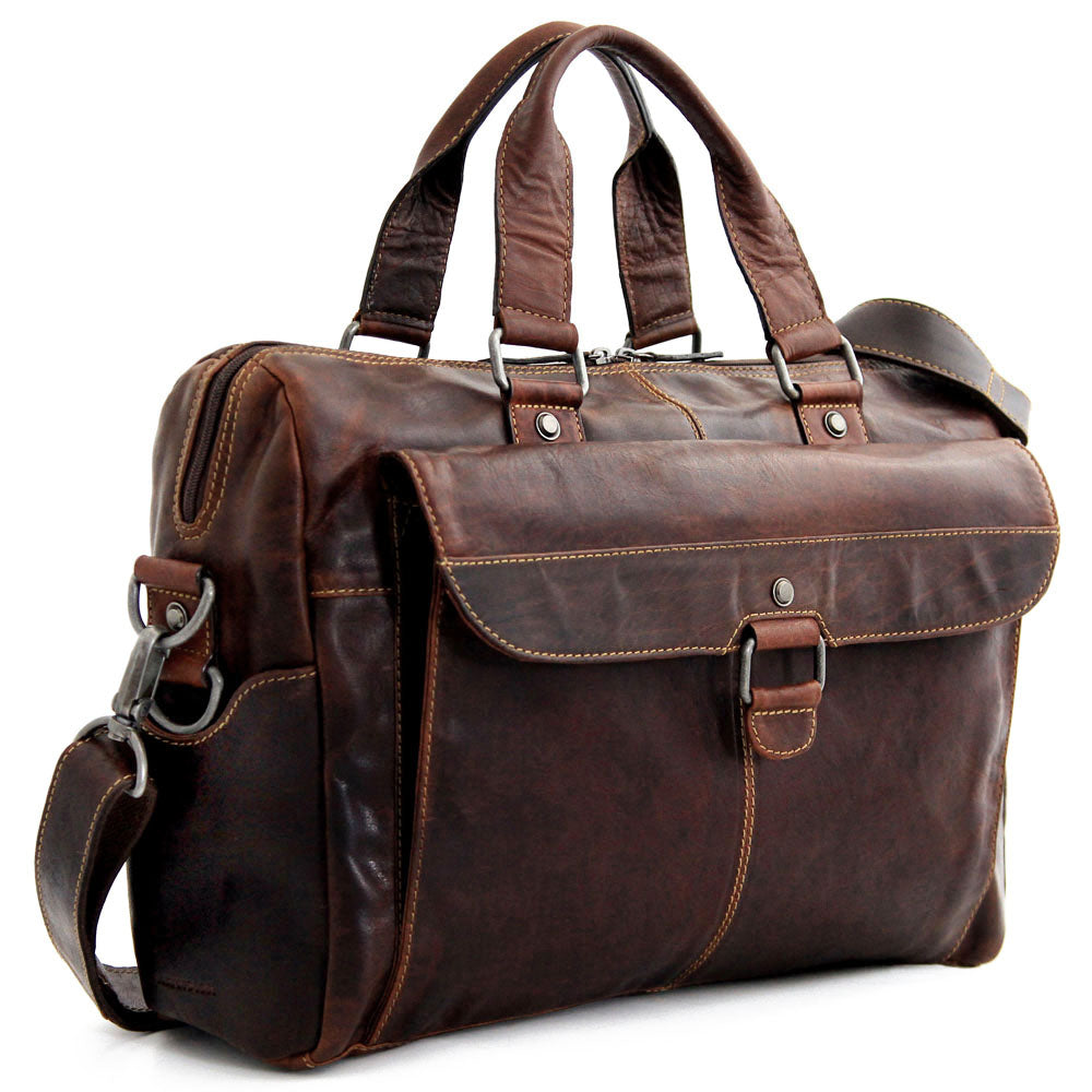 Jack Georges Voyager Large Double Gusset Top Zip Briefcase, Brown