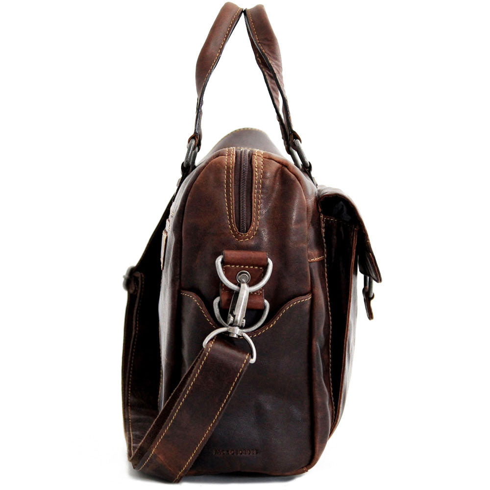 Voyager Zippered Briefcase with Front Flap Pocket #7316 Brown Right Side