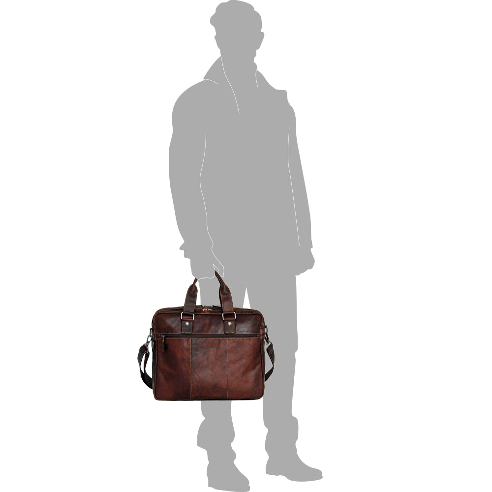 Jack Georges Belting Collection Double Gusset Top Zip Briefcase Brown